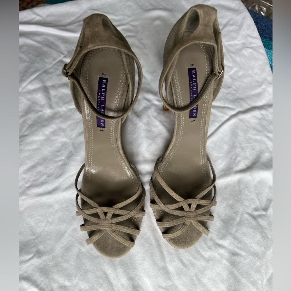 Ralph Lauren Collection Gray Suede Strappy Heels size 8.5